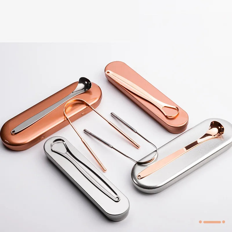 3 Pcs/set Stainless Steel Tongue Scraper Metal Tongue Cleaner Reusable & Eco-friendly Tongue Brush Fresh Breath With Travel Box