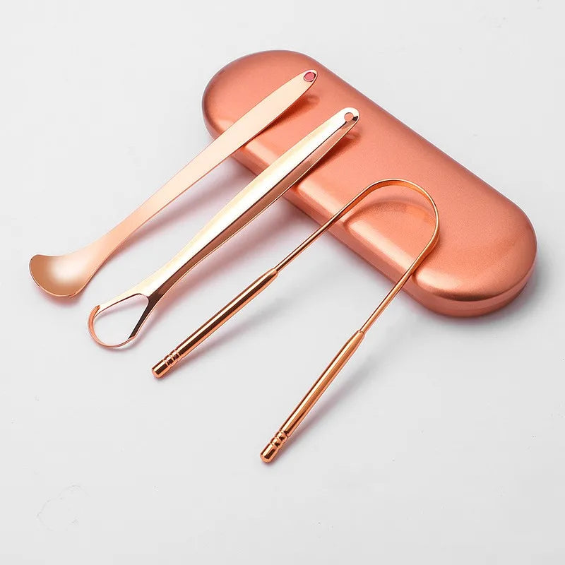3 Pcs/set Stainless Steel Tongue Scraper Metal Tongue Cleaner Reusable & Eco-friendly Tongue Brush Fresh Breath With Travel Box