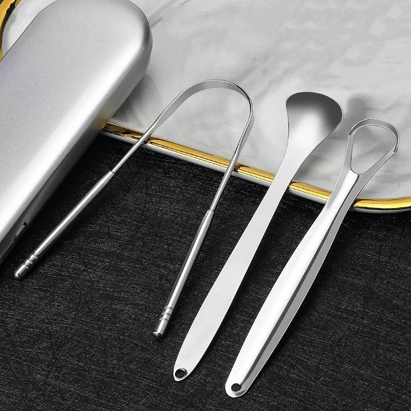 3 Pcs/set Stainless Steel Tongue Scraper Metal Tongue Cleaner Reusable & Eco-friendly Tongue Brush Fresh Breath With Travel Box